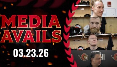 Lassi Thomson, Claude Giroux, Brady Tkachuk, Travis Green Pregame Media vs TOR