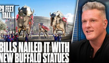 Pat McAfee Debuts Bills' Buffalo Statues Outside Of New Highmark Stadium