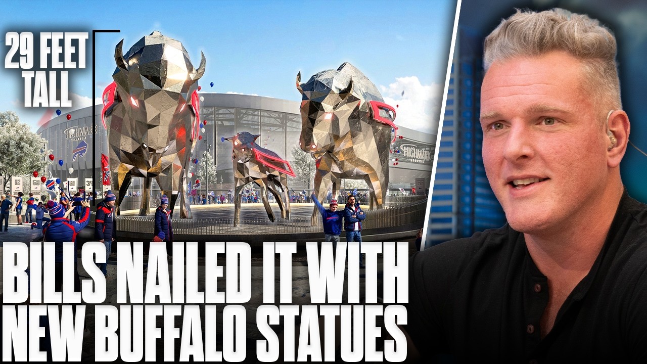 Pat McAfee Debuts Bills' Buffalo Statues Outside Of New Highmark Stadium