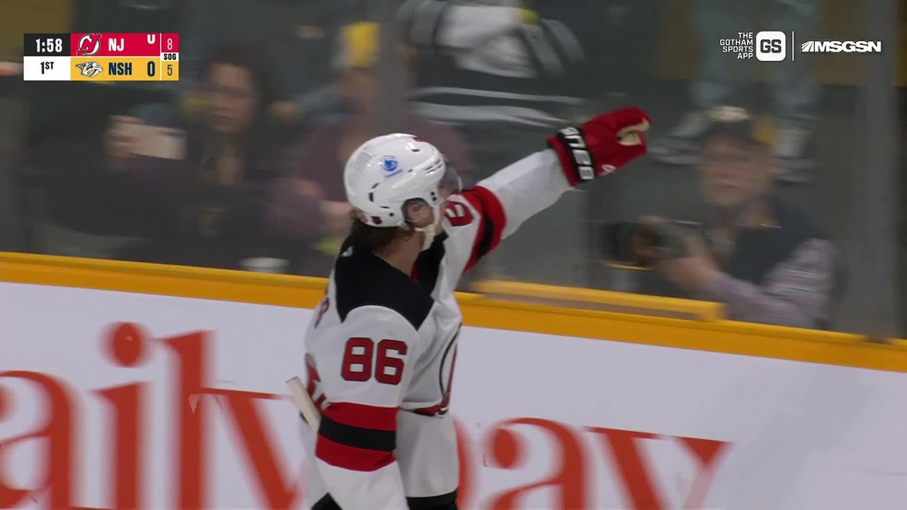 Jesper Bratt scores a goal against the Nashville Predators