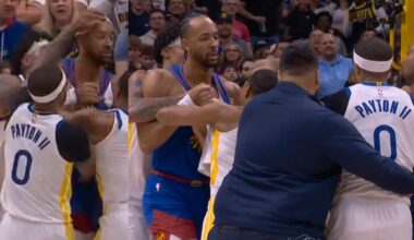 Warriors and Nuggets get into it and GP2 snatches Zeke Nnaji's headband 😂