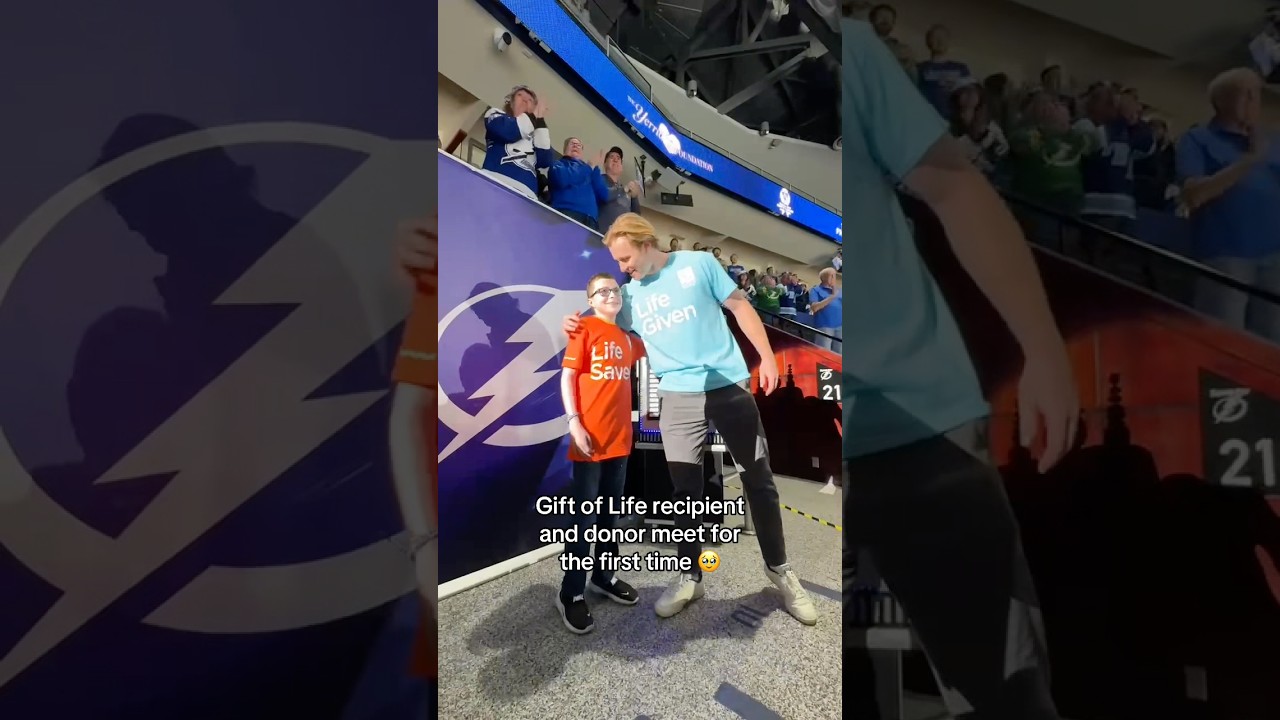 Lucas James meets his Gift of Life donor, NLL player Patrick Shoemay 💙 #nhl #tampa #hockey #nll