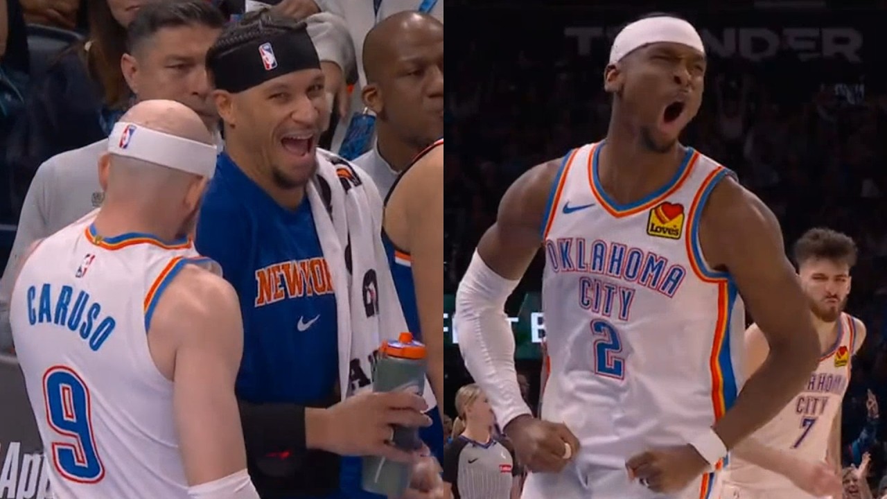 Josh Hart sprays Caruso with water then SGA takes over clutch to win vs Knicks