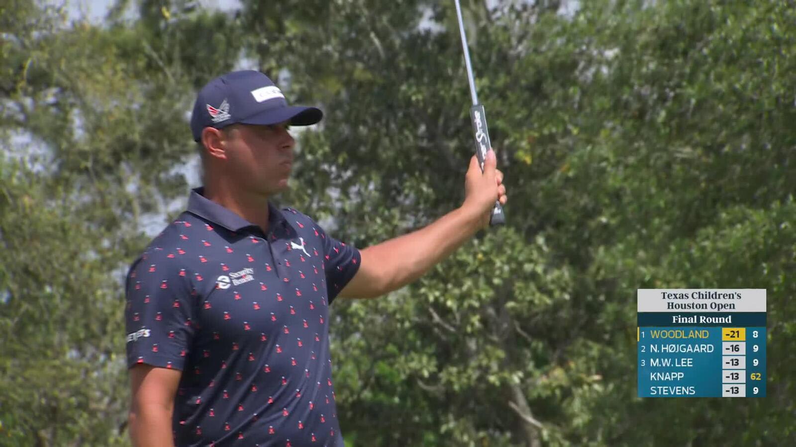 Gary Woodland sinks 28-foot birdie putt on No. 9 at Texas Children's