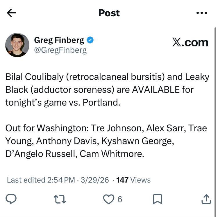 Injury updates for tonight