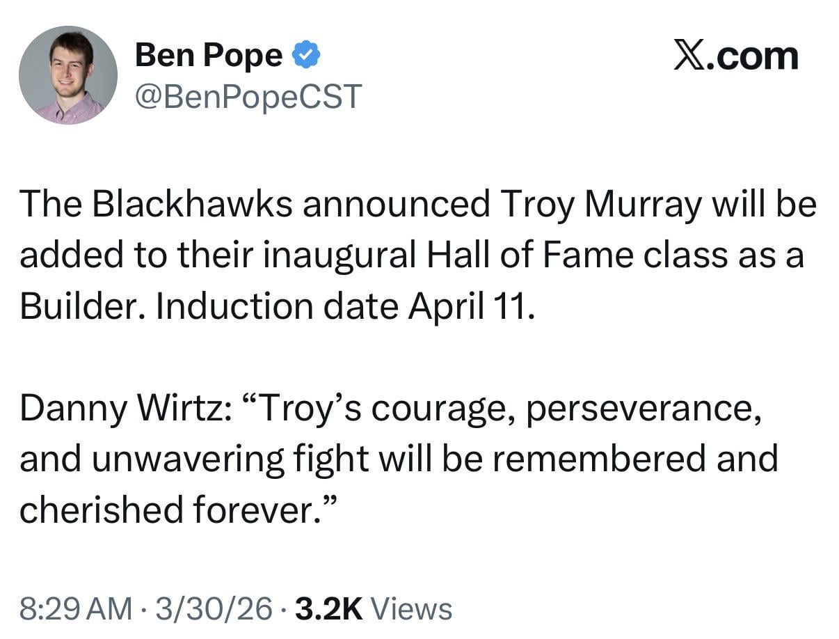 Troy Murray added to inaugural team Hall of Fame induction, per Ben Pope