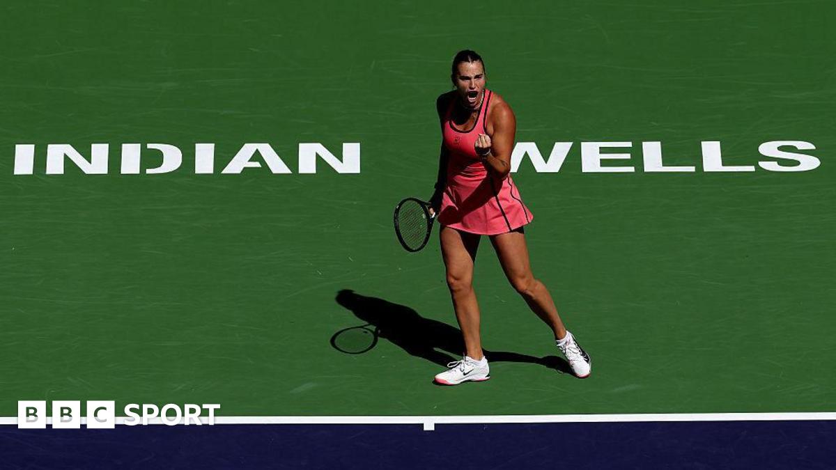 Aryna Sabalenka celebrates winning a point at the Indian Wells Open