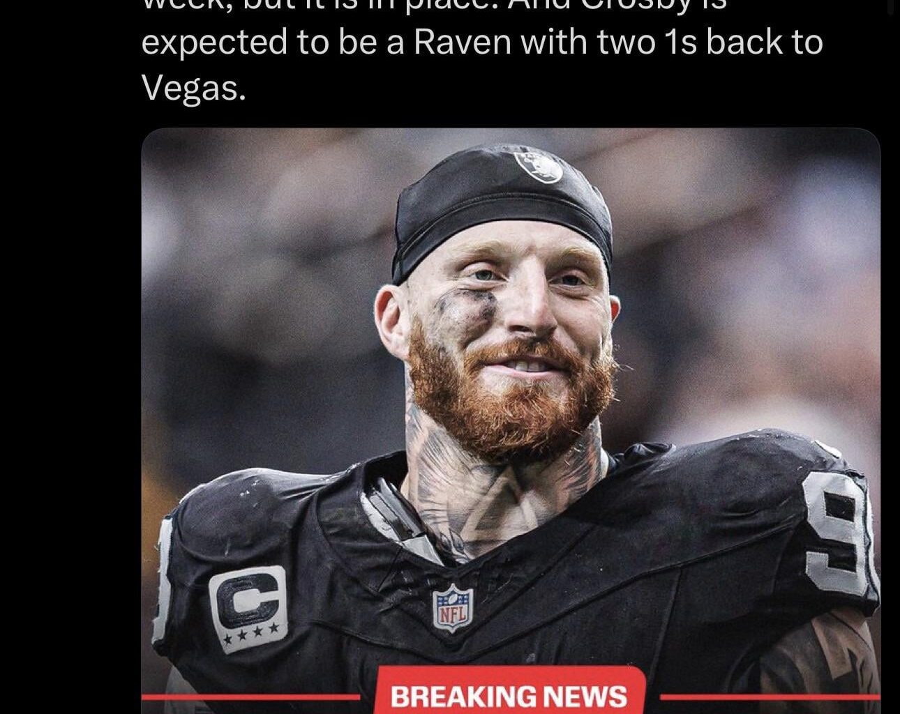 Max Crosby traded to the Ravens in exchange for 2026 1st and 2027 1st RD picks..