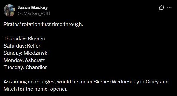 What the Pirates starting rotation will look like the first time through
