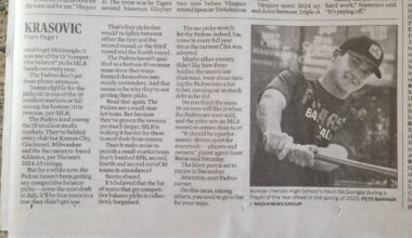 Kevin McGonigle article in San Diego Union Tribune Sunday