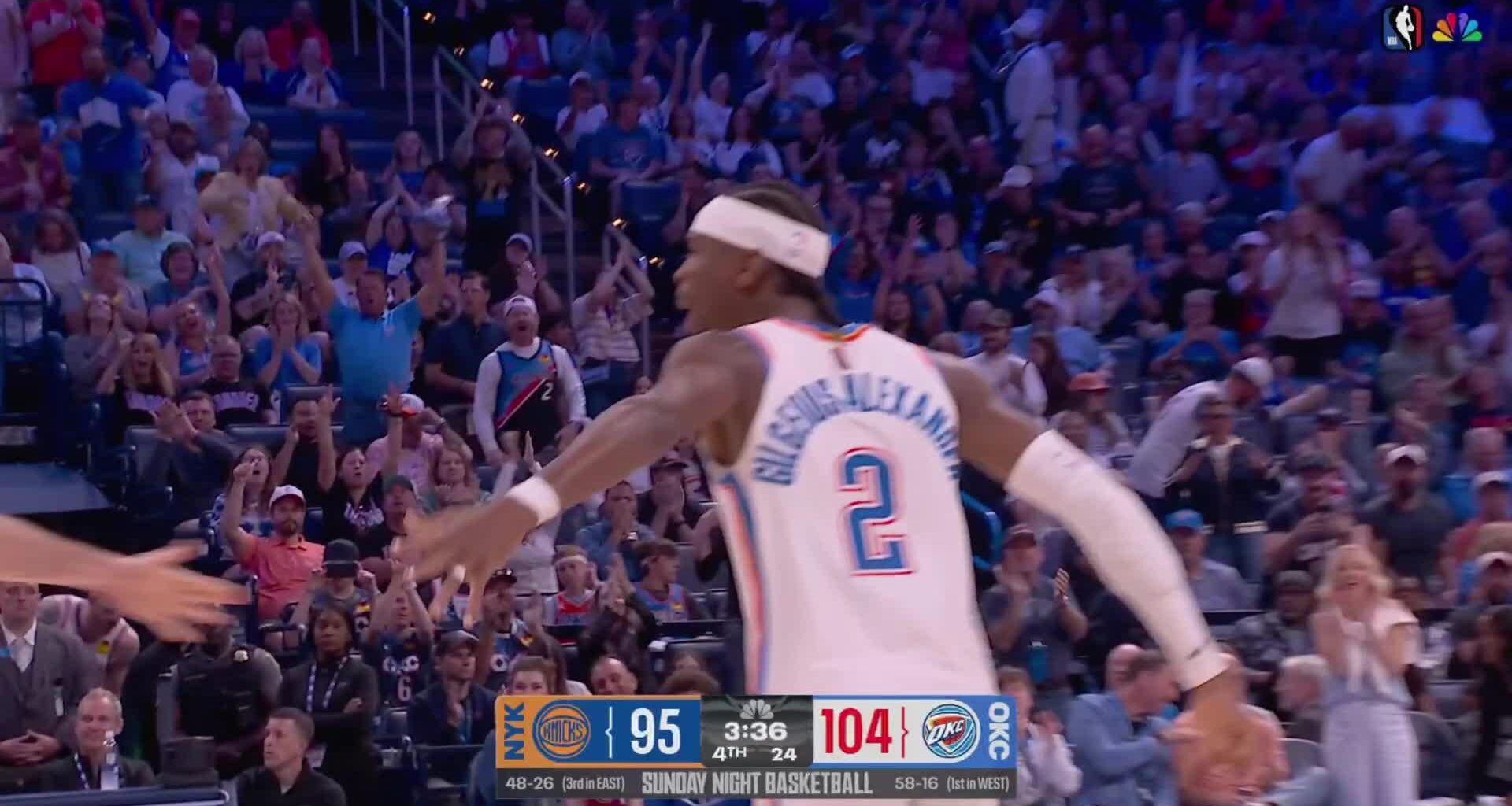 SGA sinks a huge pull-up three to put the Thunder up 9 in clutch time! Shai roars and the stadium goes nuts as he caps off a 7-0 run!