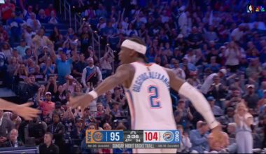 SGA sinks a huge pull-up three to put the Thunder up 9 in clutch time! Shai roars and the stadium goes nuts as he caps off a 7-0 run!