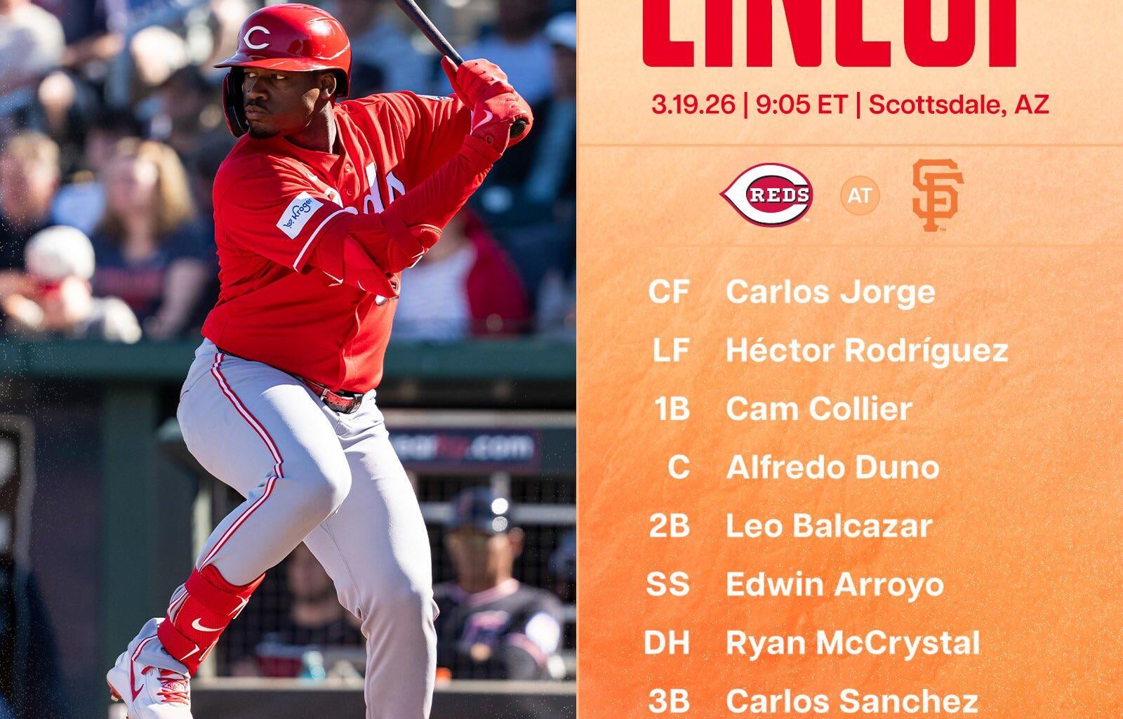 Reds lineup - Thursday 3/19/26 - Spring Breakout