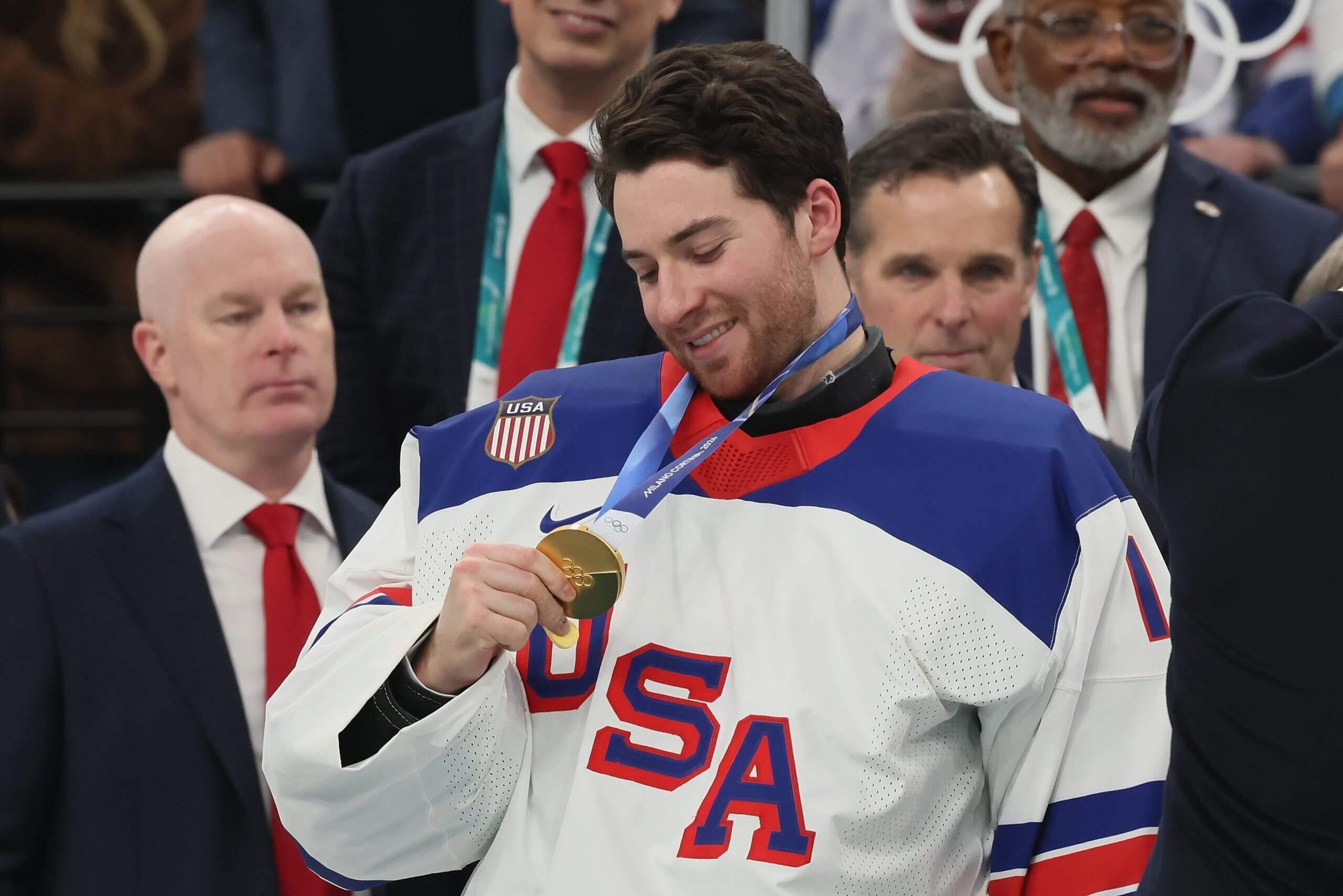 Jeremy Swayman won gold with Team USA at the Olympics.