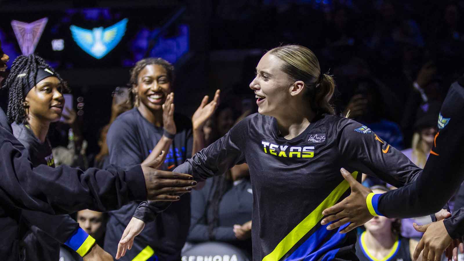 Dallas Wings guard Paige Bueckers (5) is introduced before the game against the Golden State Valkyries at Chase Center.
