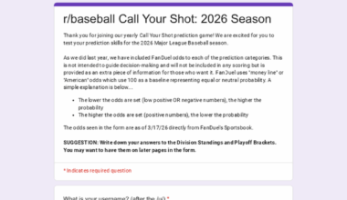 2026 r/baseball Call Your Shot Prediction Contest