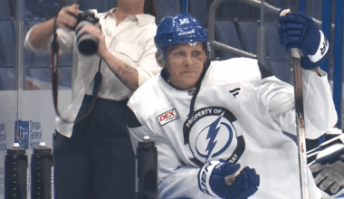 [Burger] Corey Perry's face has seen better days. Morning skate, two days after taking an uppercut that left a bloodied gash.