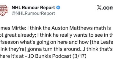 [Mirtle] “I think the Auston Matthews math is not great already; I think he really wants to see in the offseason what's going on here and how [the Leafs think they're] gonna turn this around...I think that's where it's at”