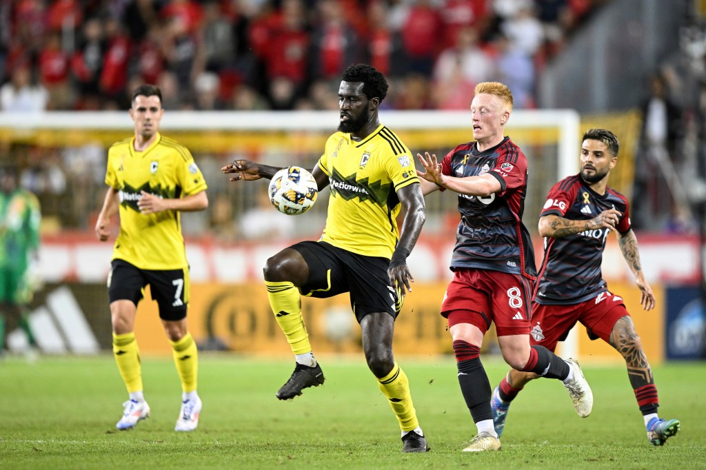 Columbus Crew midfielder Derrick Jones during a 2024 match against Toronto FC.