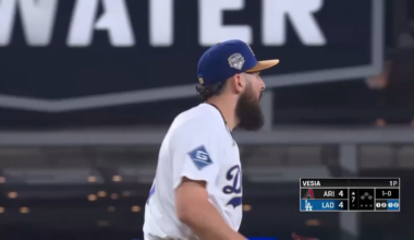 Alex Vesia is wearing a custom glove with the name of his late newborn daughter Sterling Sol Vesia on it, along with her birthday and the letter K on the ring finger for his wife Kayla