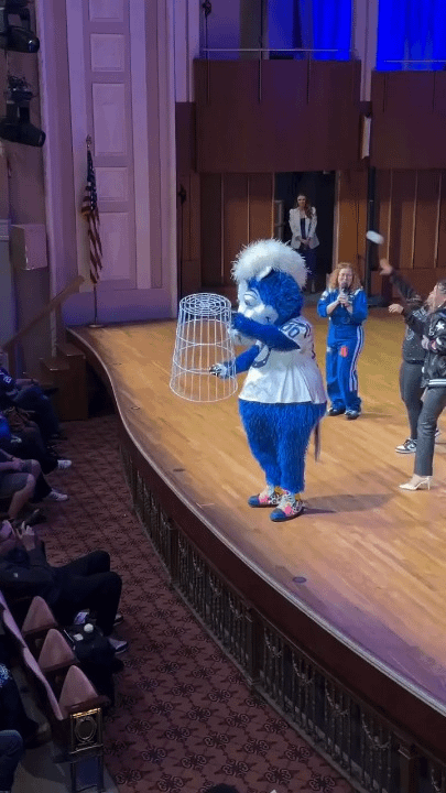 Mascot hates the rich people with expensive seats.