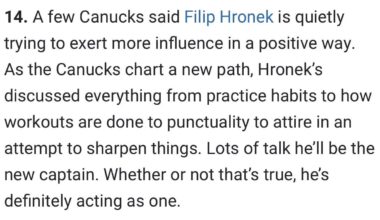 [Written 32] Elliotte Friedman on the leadership role Hronek has taken on