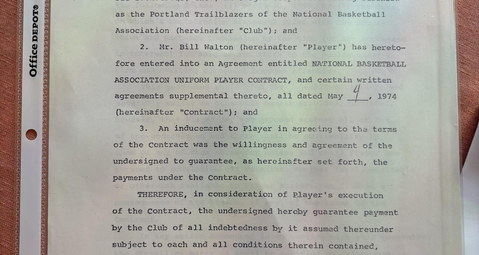 i bought bill walton’s personal copy of his first blazers contract