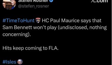[Rosner] HC Paul Maurice says that Sam Bennett won’t play (undisclosed, nothing concerning).