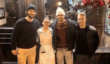 Nico Hischier and Jesper Bratt grab dinner with friend and former teammate, Pavel Zacha