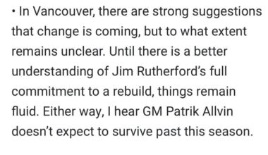 [Kypreos] In Vancouver, there are strong suggestions that change is coming, but to what extent remains unclear... Either way, I hear GM Patrik Allvin doesn’t expect to survive past this season.