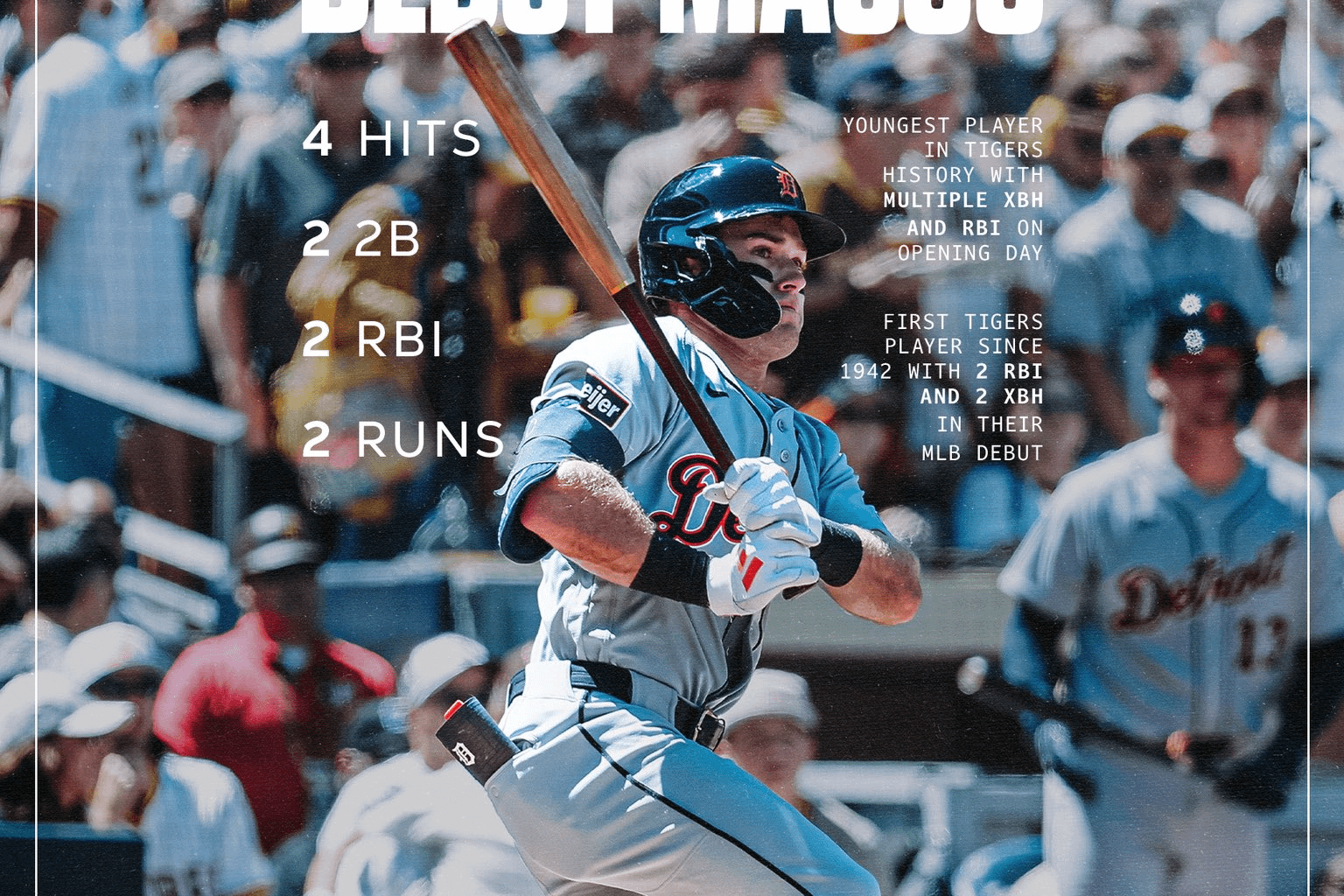 4 HITS. 2 2BS. 2 RBIS. 2 RUNS.