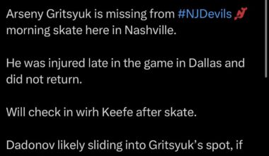 [Stein] Gritsyuk is absent for morning skate. Dadonov expected to take his role tonight