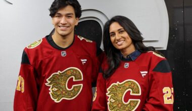Zayne Parekh and Calgary-based Navi Jhaj Artist debut South Asian Celebration Night's practice jersey