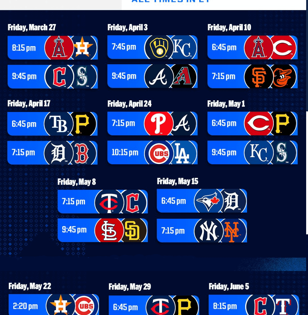 Friday Night Baseball on Apple TV Schedule | Reds featured 3 times (4/10, 5/1, 6/12)