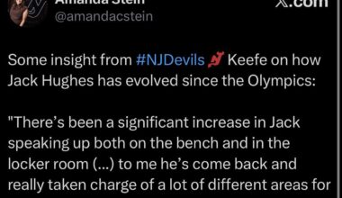 [Amanda Stein] Some insight from Keefe on how Jack Hughes has evolved since the Olympics
