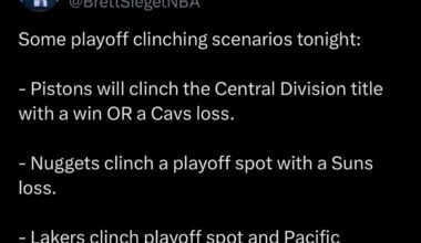 Nuggets can clinch a playoff spot tonight if the Suns lose…unfortunately the Lakers clinch also💩 FTL