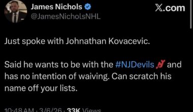 [Nichols] Kovacevic will not waive his NTC. He will remain a Devil