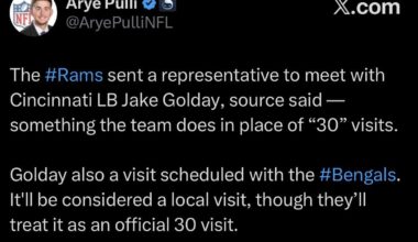 Bengals have a local visit with Jake Golday (LB, UC) - Will treat it as a 30.