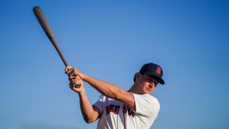 Boston Red Sox right fielder Roman Anthony (19) strikes a pose for photo day. Day 8 of Boston Red Sox Spring Training at Jet Blue Park in Fort Myers, FL.