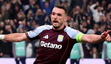 John McGinn celebrates after scoring for Aston Villa against Lille