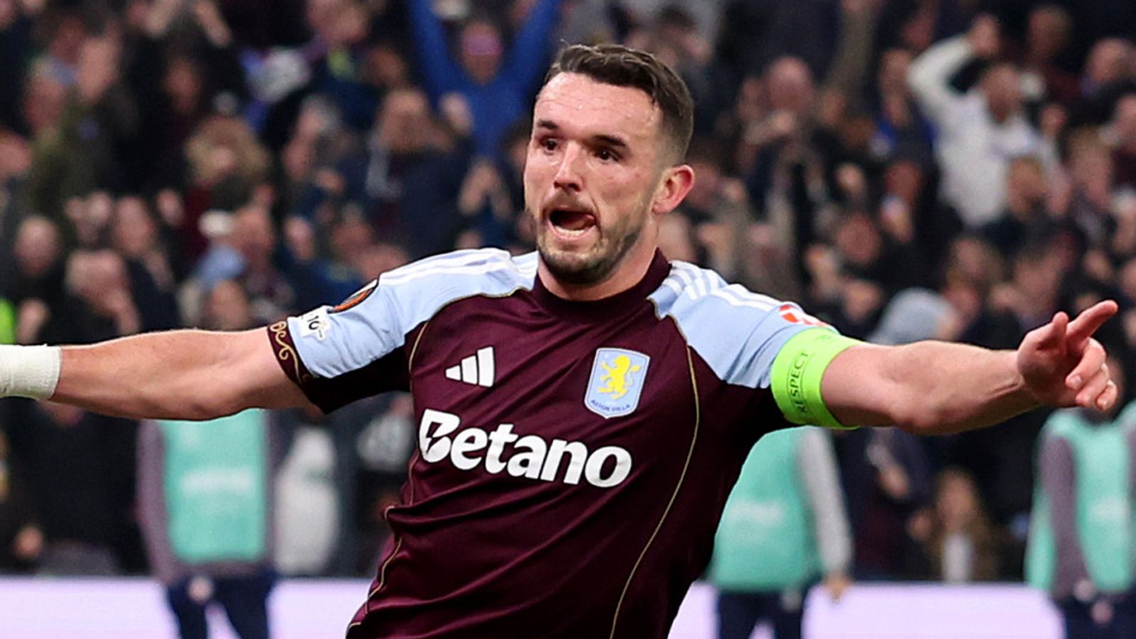 John McGinn celebrates after scoring for Aston Villa against Lille