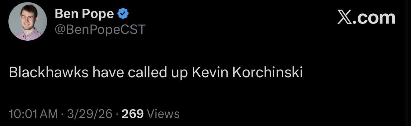 [Pope] Blackhawks have called up Kevin Korchinski