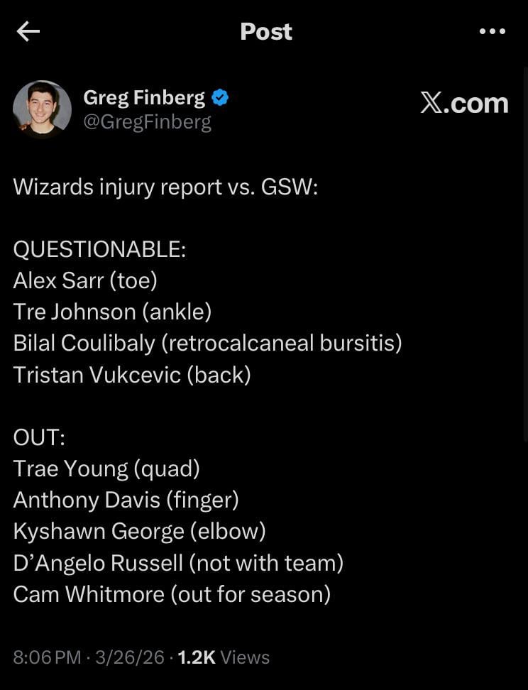 Injury report for tomorrow night