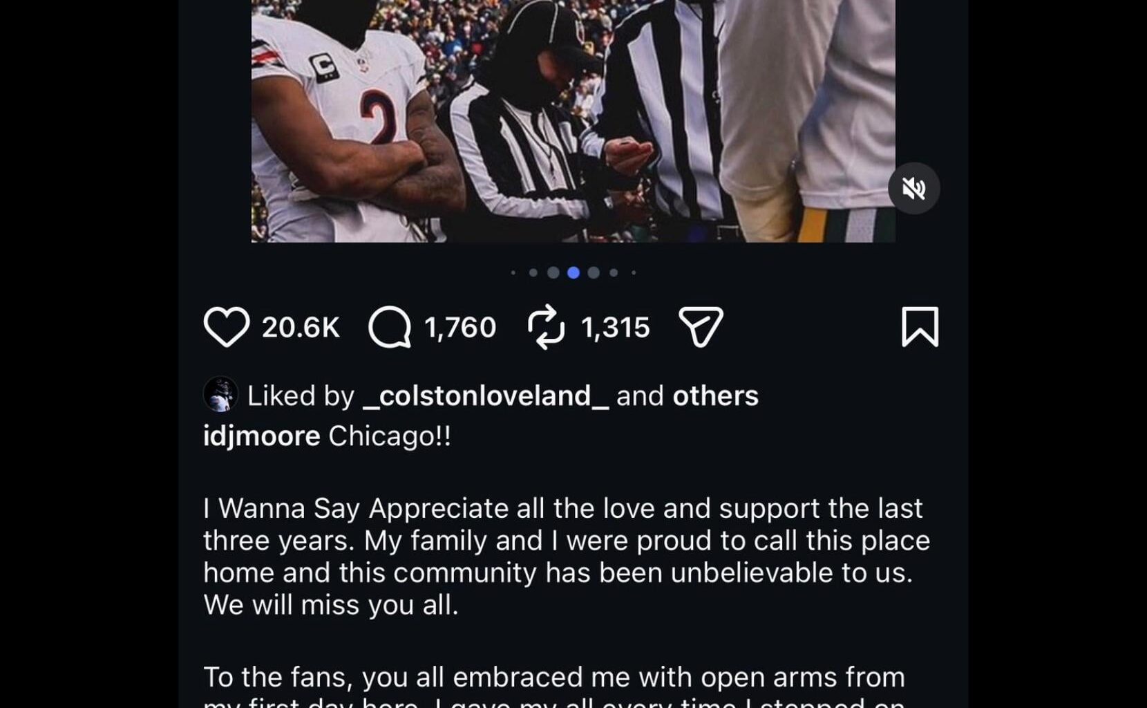 DJ Moore says goodbye to Chicago via IG - "& It’s always F…...”