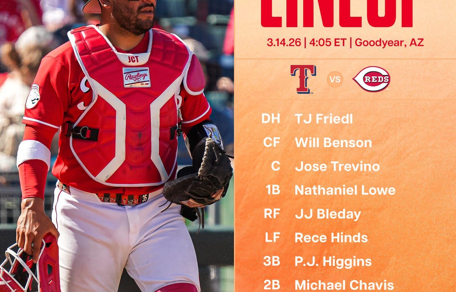 Reds lineup - Saturday 3/14/26