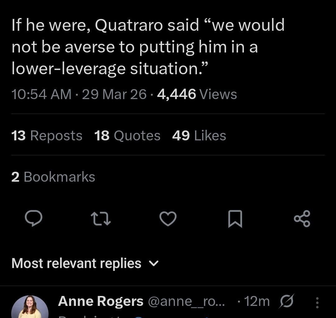 Esteves is in a boot this morning + Q on using him in lower leverage