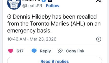 Stolarz on ice, but Leafs recall Hildeby on emergency basis