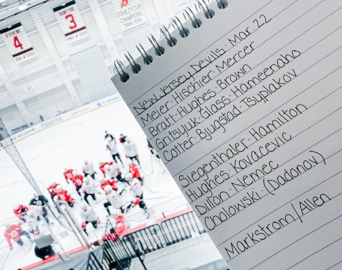 [Stein] No changes for #NJDevils at practice today… sticking with the regular crew: