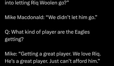 [Dugar] Mike Macdonald on Riq Woolen: "We didn't 'let him go' [...] He's a great player. Just can't afford him."