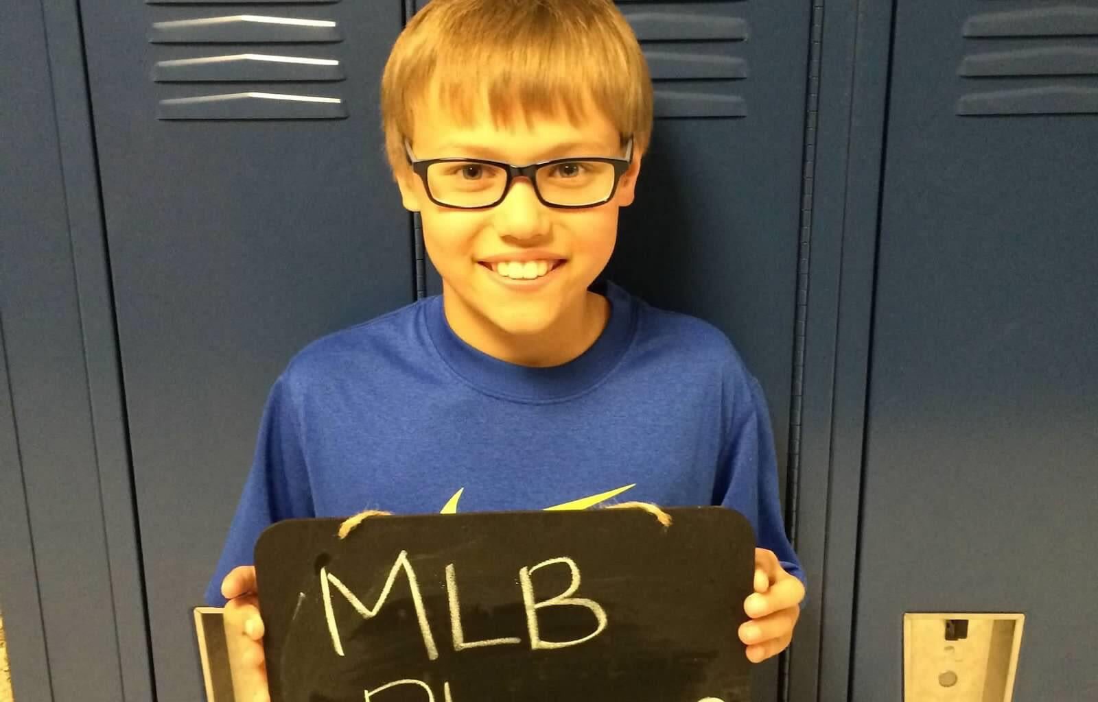 [Mars, Pennsylvania Area School District] Mrs. Ingoldsby, JJ Wetherholt’s 5th grade teacher, found this gem for his MLB debut. The students had to write what they wanted to be when they grew up.